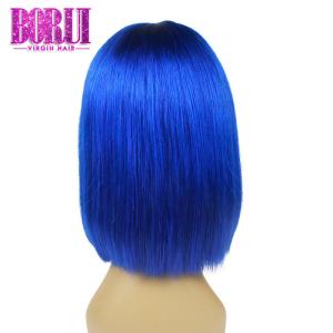 Quality 100% Brazilian Colored Bob Wigs Blue In Transparent Lace Straight Texture wholesale