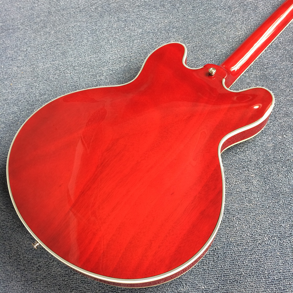 Double F holes jazz electric guitar,Rosewood Fingerboard,burst color Quilte Maple with Red back