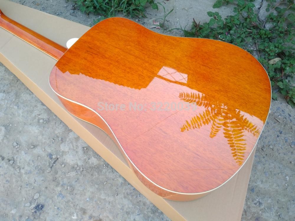 Top Quality 41 inch Orange color G Hummingbird classic acoustic guitar,Factory Custom Solid Spruce top guitar