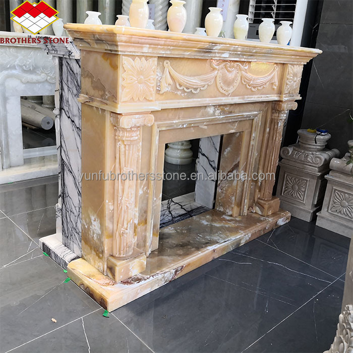 Villa Living Room Fireplace Surrounds Modern Indoor Marble Stone Fireplaces Customized