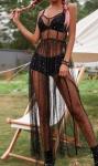 Sling Mesh Bikini Cover Up Sexy Slim Dress Sleeveless Solid Pattern