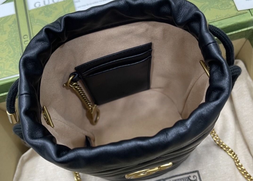 GG Marmont Mini Bucket Bag Authentic Cowhide Outside Two Splicing Colors