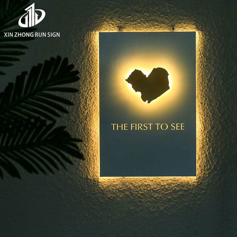 Custom Stainless Steel Marble Painting Storefront Hanging Wall Signs And Signage Hollow LED Light Box Signboard