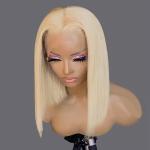 Short Bob Straight Human Hair blonde Lace Closure Wig Transparent 13X4 Lace