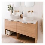 end Hotel Cherry Wood Bathroom Cabinet with Rock Slab Countertop and Double