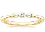 14K Yellow Gold Pearl And Diamond Wedding Ring 2mm Size ODM