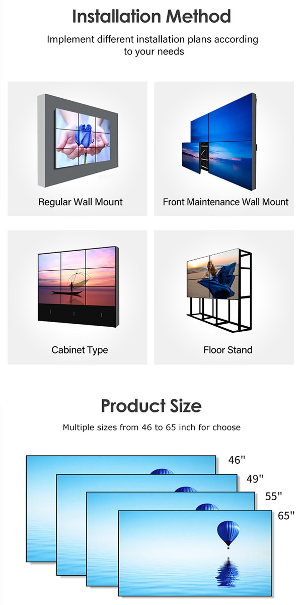 3×3 Ultra Narrow 1080P Wall Lcd Display Lcd Advertising Screen 55 Inch 16.7M Color