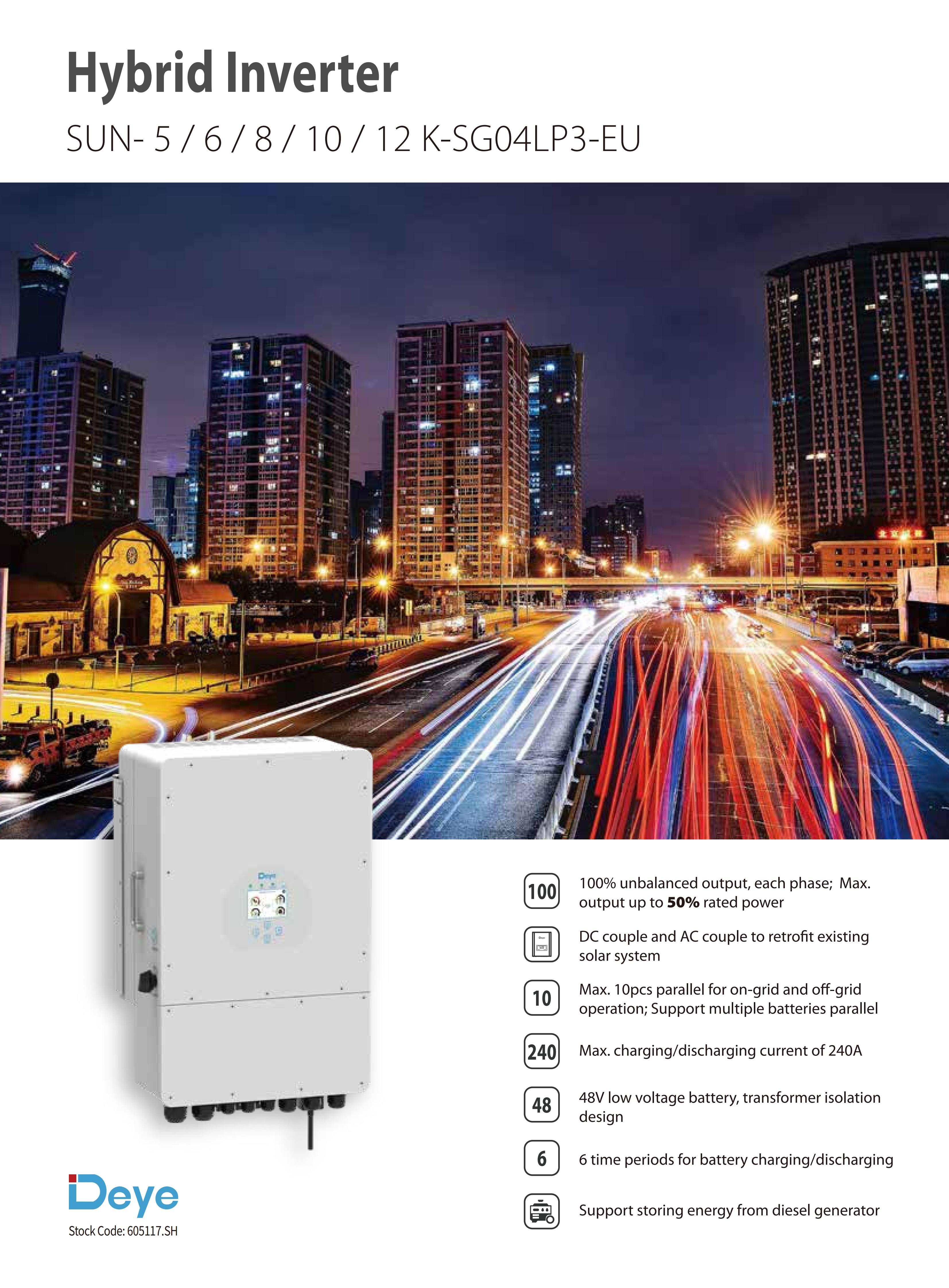 50/60 HZ 12KW Three Phase Hybrid Solar Inverter SUN-12K-SG04LP3-EU