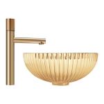 Oval Shape Crystal Glass Vessel Basins In 24K Gold Color Bathroom Sink Basin
