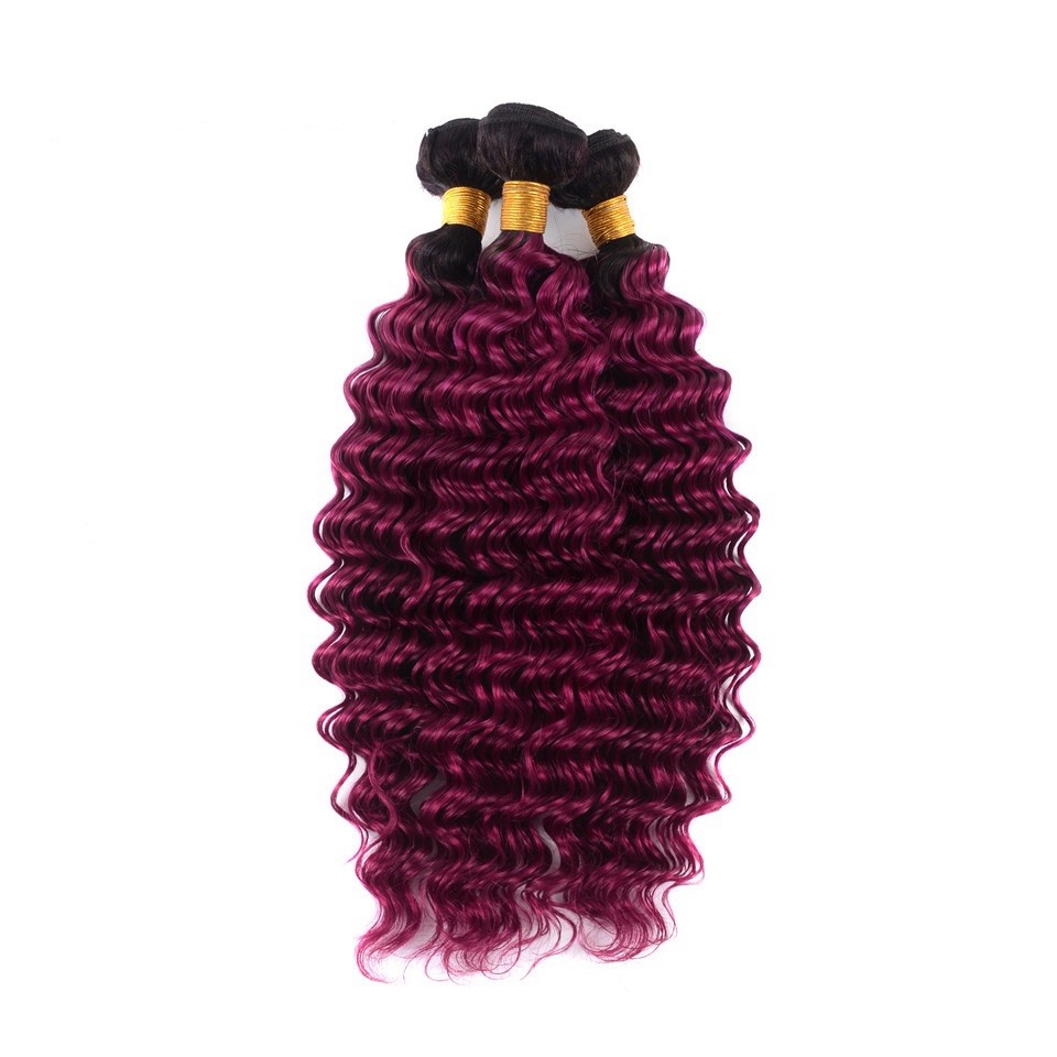 #T1B/Purple Deep Wave Remy Human Hair Bundles Sew In Weave Bundles Brazilian Bundle Deals