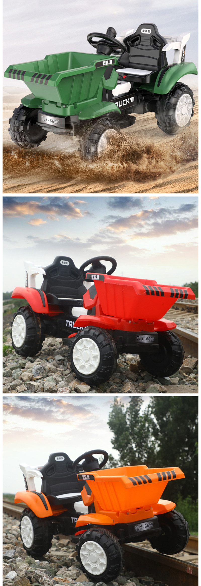 6v Battery Operated Electric Tipper Toy Car with Music and Push Rod Control 2023