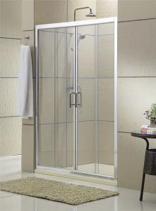 Quality Clear Tempered Glass Double Sliding Shower Doors with F Shape Stainless Steel Handle wholesale