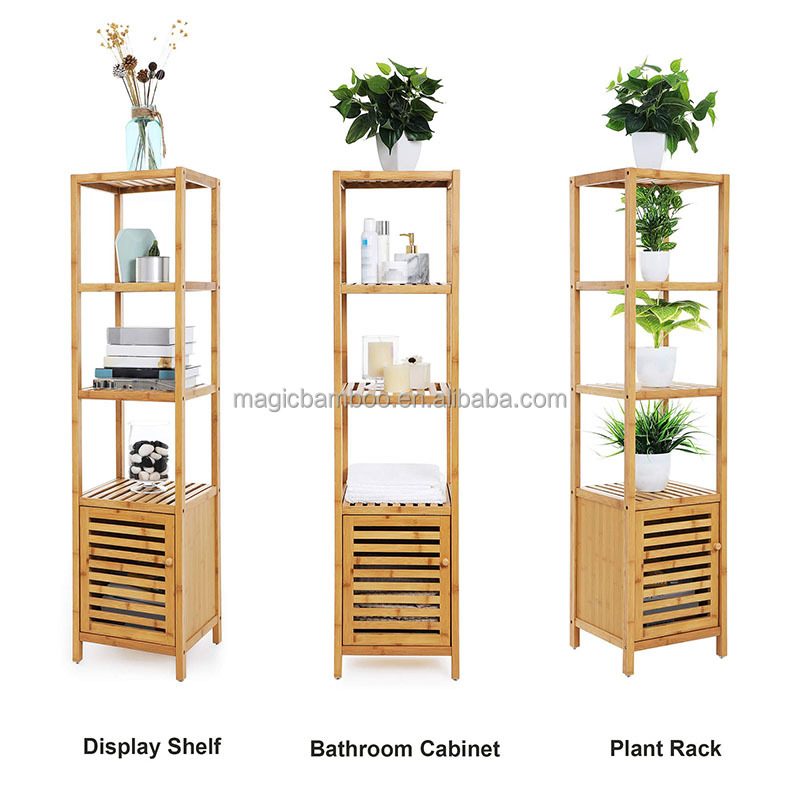 CLASSIC Design Style Multifunctional Bamboo Cabinet 4 Tiers Floor Bathroom Storage