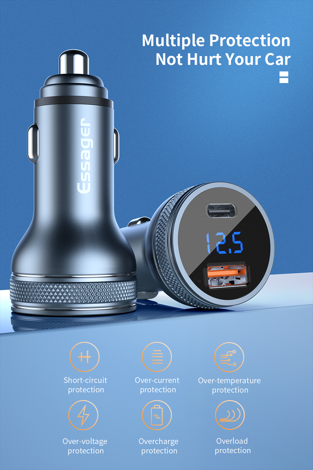 LCD Display USB C PD Car Phone Charger PD QC3.0 Quick Charge 36W