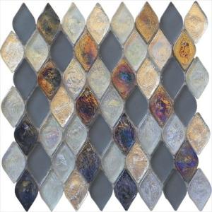 Quality Grey with gold leaf water waving glass mosaic tile for walls wholesale