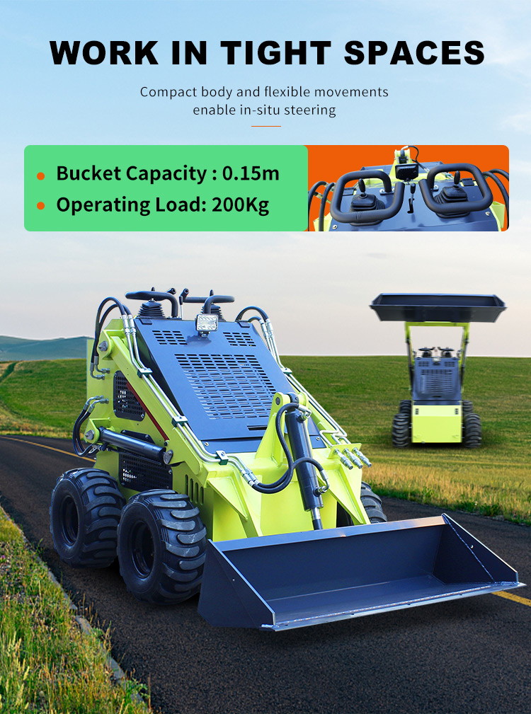 Euro 5 CE Epa Mini Skid Steer Loader 500 Kg 1 Ton 2 Ton with MOOG Hydraulic Cylinder