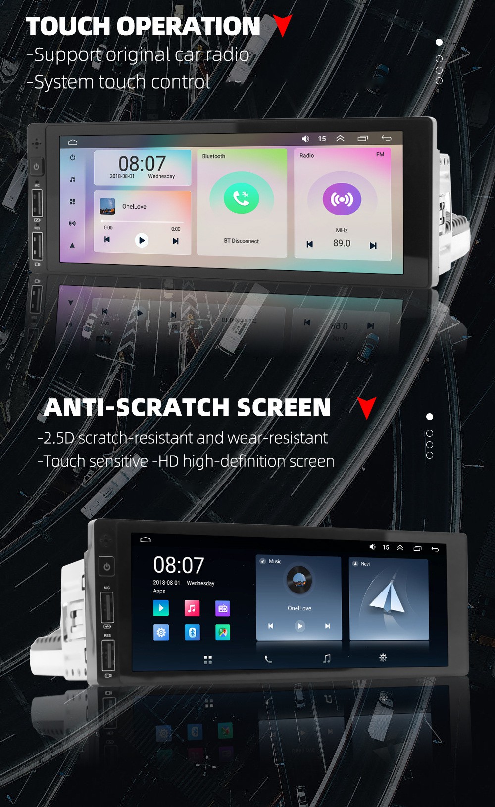 Bluetooth Function 1 Din Car Radio Audio Screen with FM Aux Input Receiver and OLED Screen