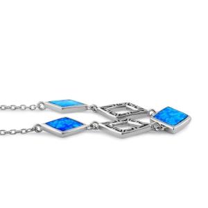 Quality Diamond Stone Engagement Sterling Silver Jewelry , Blue Lab Greek Opal Necklace wholesale
