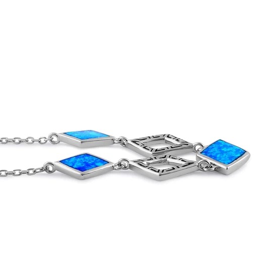 925 With Sterling Silver Greek Bule Opal Meander Diamond Necklace real Opal Jewelry For Women