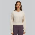 Cotton Fashion Cut And Sew Loose Fitness Crop Top Women Crew Neck Workout