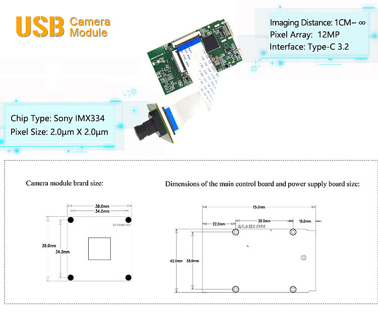 12MP HD Type-C HDMI USB3.2 Interface 4K 60FPS IMX334 USB Camera Module