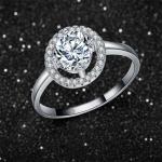 925 Sterling Silver Round Clear Cubic Zirconia Ring Wedding Jewelry For Women