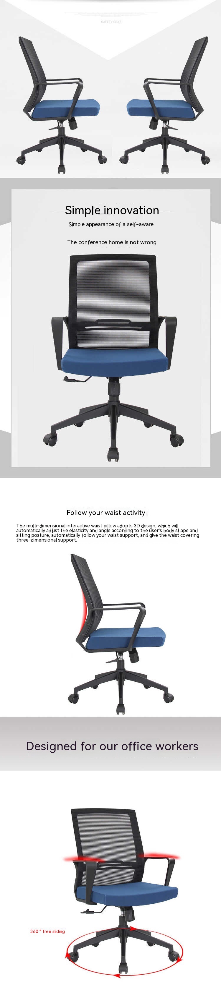 Swivel Computer Task Chair Ergonomic Mesh Office Chair with Durability and Porosity