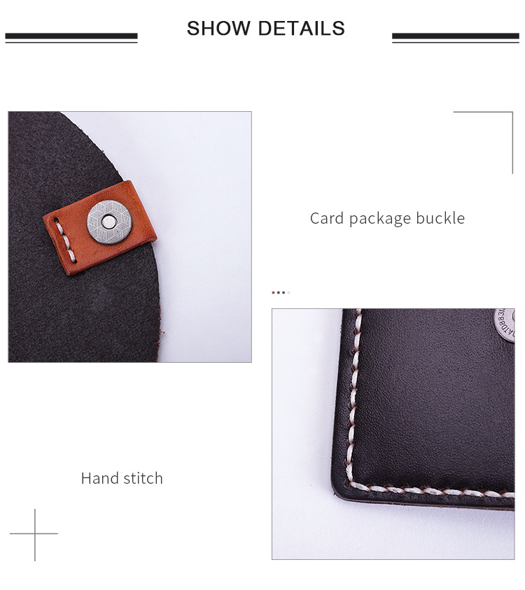 Vegetable Tanned Leather Short ID Card Holder for Cowhide Change Coin and Open Closure