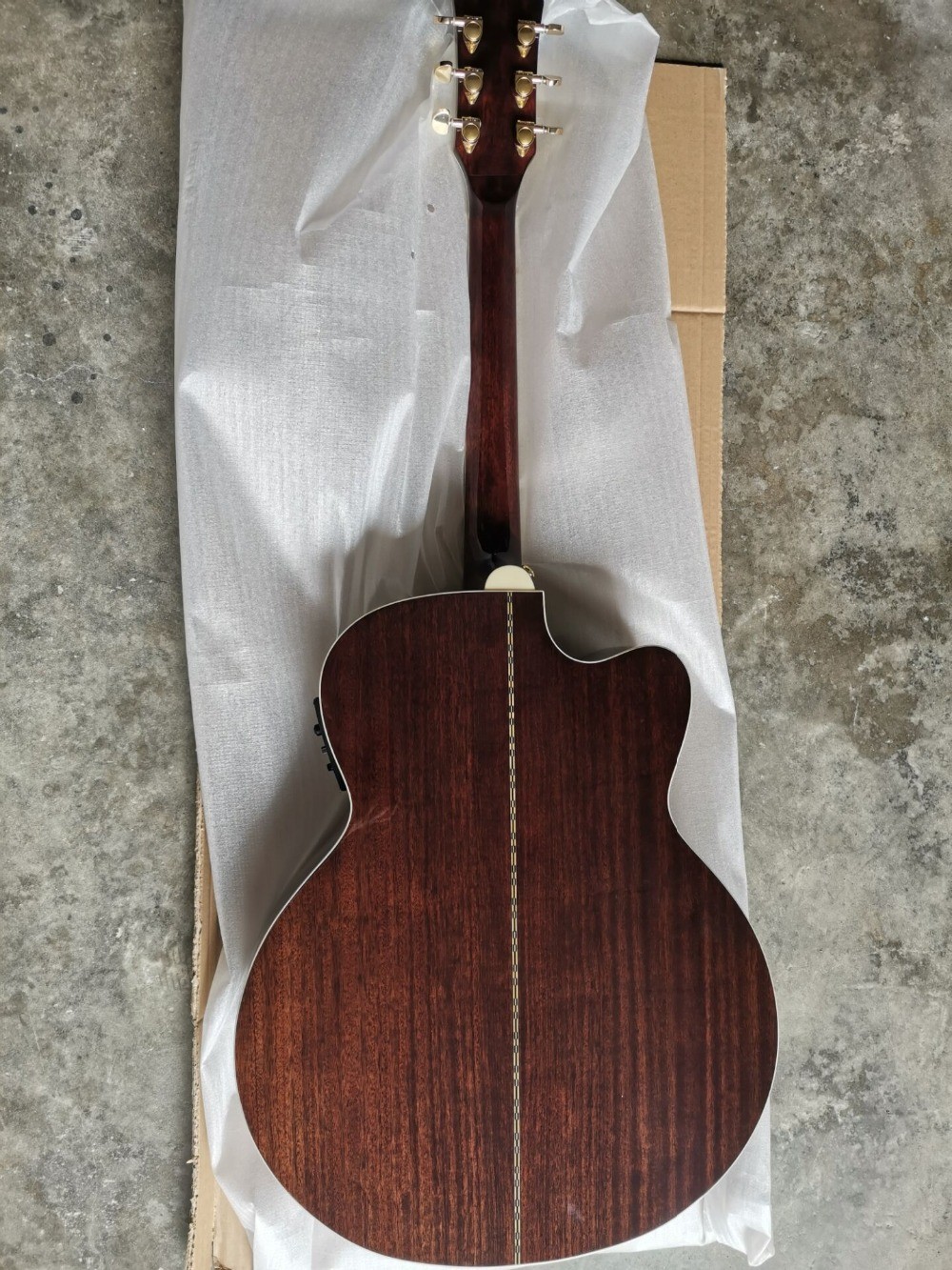 Solid mahogany wood left handed grand cutaway acoustic guitar jumbo size mahogany wood acoustic electric guitar