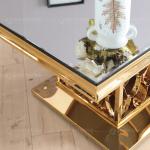 Qiancheng ODM Tempered Glass Dining Table Golden Stainless Steel For Wedding