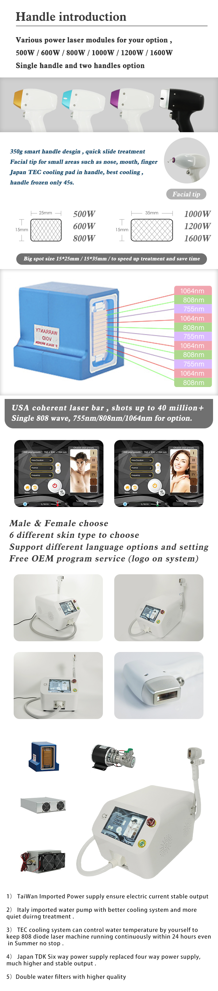 1200W 1600W Portable Diode Laser Hair Removal Skin Rejuvenation for Commercial Buyers