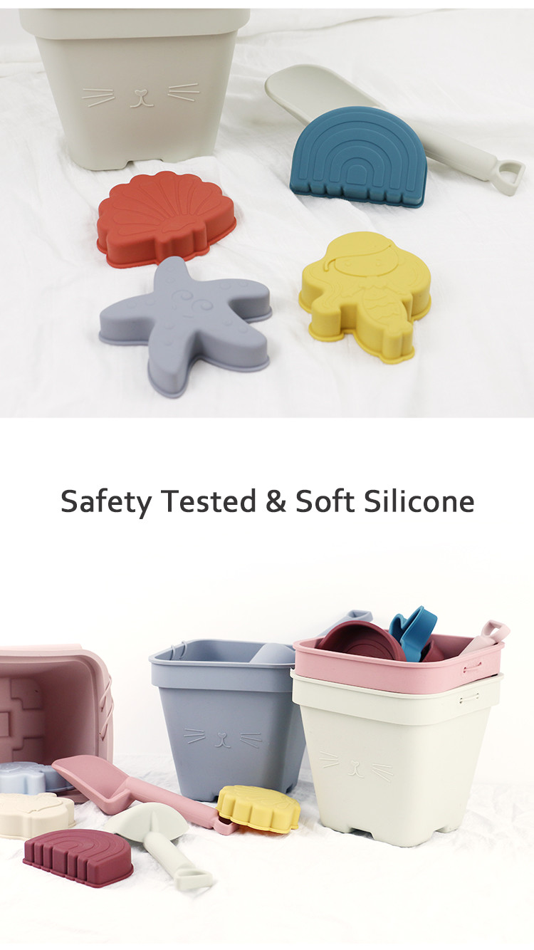 Wholesales Silicone Baby Toy Bucket Set Beach Toy Children Sand Playing Mold Shower Beach Bucket Toy