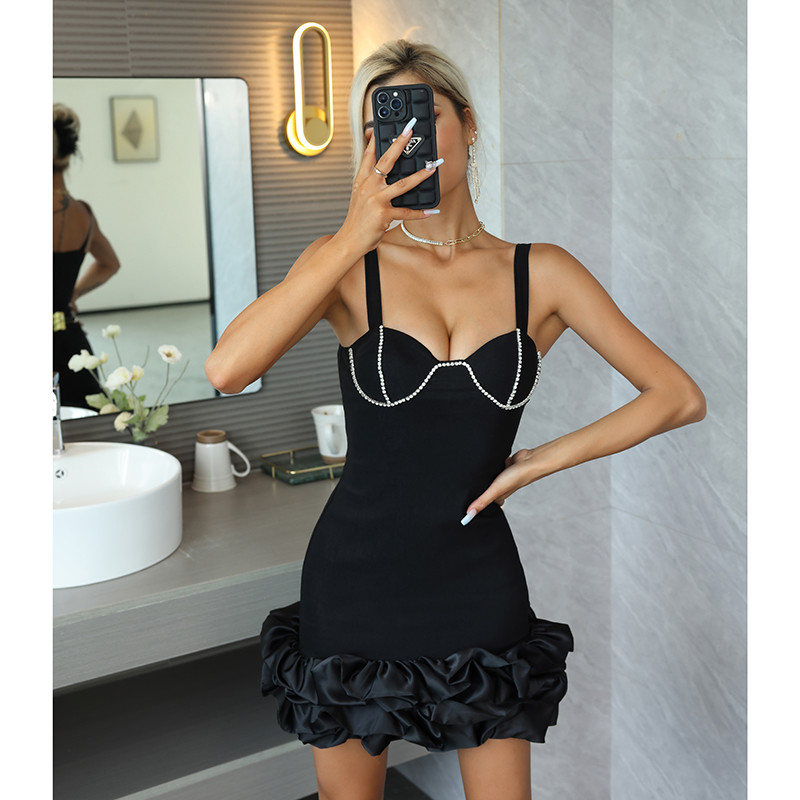 Sexy Ruffle Hem Square Neck Sleeveless Party Mini Dress Bodycon RuffleHem Love Neck