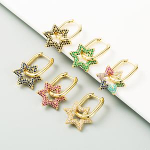 Quality Colorful Diamond Star Pendant Hoop Charm Earrings 18k Gold Plated Zircon wholesale