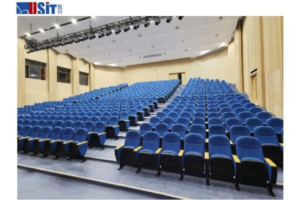 Writing Pad Church Auditorium Chairs 100% Acrylic Fabric Folding Seat Solid Wood