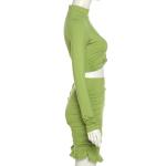 Green Two Piece Casual Set Round Neck Long Sleeve Hollow T Shirt Slim Fit Hip