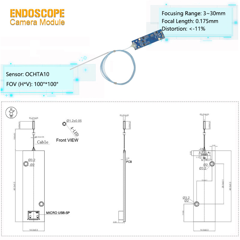1.2mm Wide Angle Lens 100 Degree OCHTA10 Endoscope Camera Module