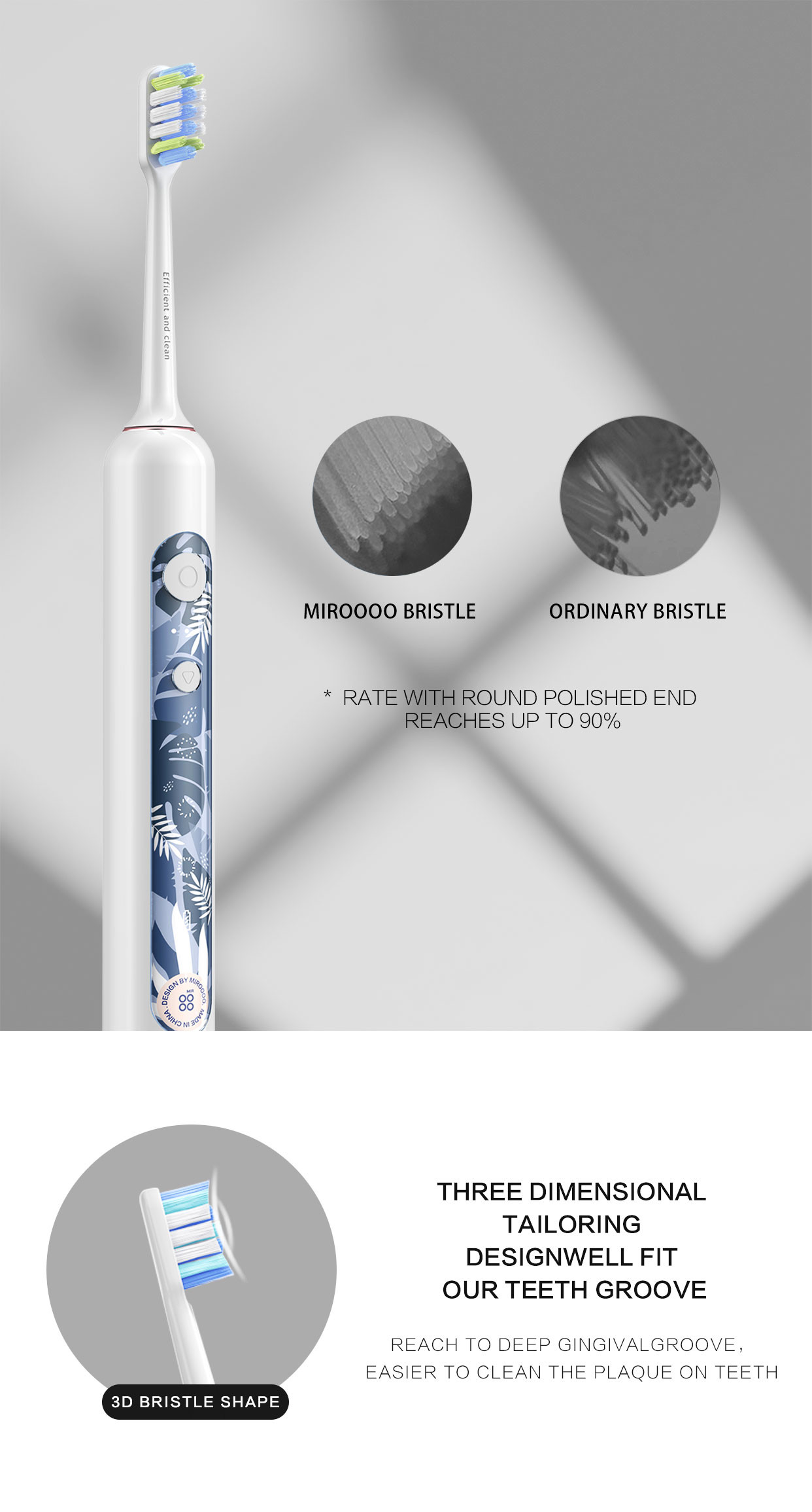 Eco Friendly Rechargeable Electric Toothbrush Waterproof IPX7 42000 VPM