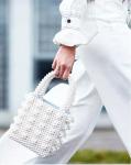ODM White Pearl Beaded Handbag Acrylic Flat Bead Material 10cm Height