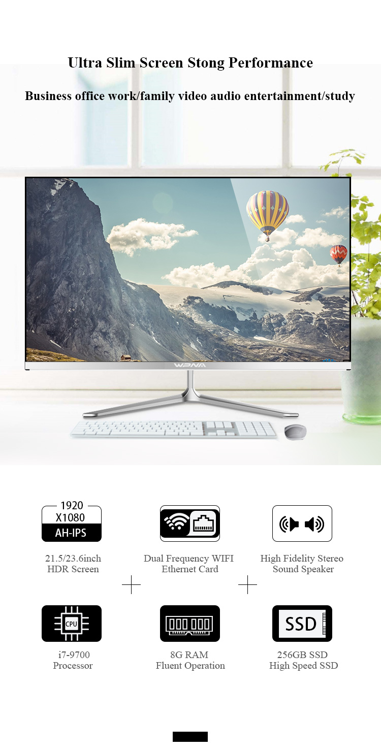 23.8 Inch Dedicated Card Curved Screen Desktop All in One PC Gaming with Intel Core I5