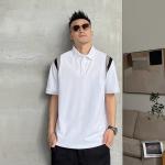 Summer men's lapel polo shirt spell color short sleeve loose casual T-shirt