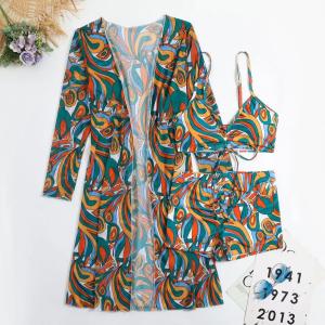 Quality Ladies Three Piece Swimwear Bikini Solid Color 3 Piece Swimsuit Floral Special Fabric wholesale