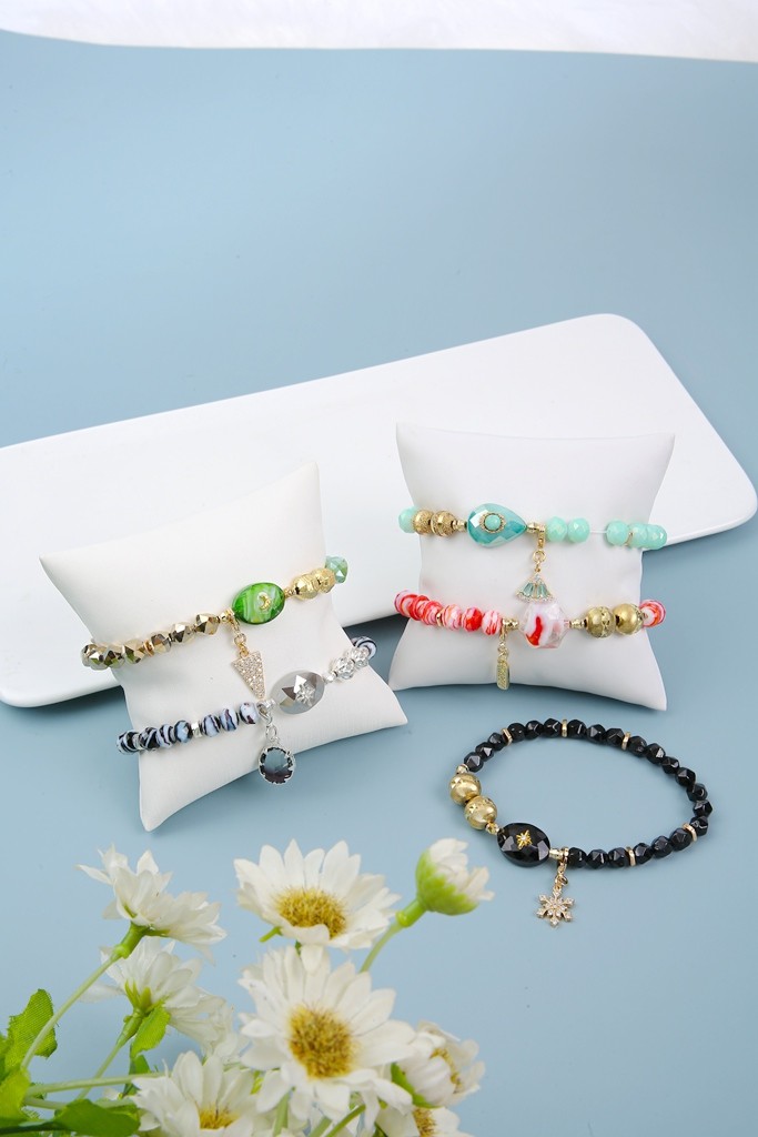 Pearl Turquoise Pastel Stretchy Crystal Bracelets with Glass Glazed Beads String