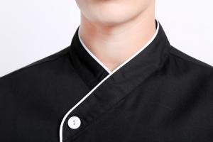 White Cutton White Edage Black Chef Suit