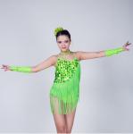 Handmade Beading Latin Dance Wear Diagonal Coin Sequin Fringe Dress Leotard