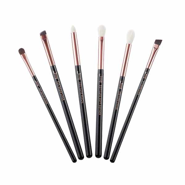 metal ferrule double crimped Mini Eye Brush Set Black And Rose Gold Color
