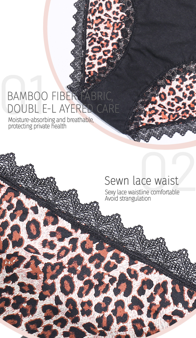 Cotton Leak Proof Period Underwear Leopard S-4XL Plus Size Menstrual Panties
