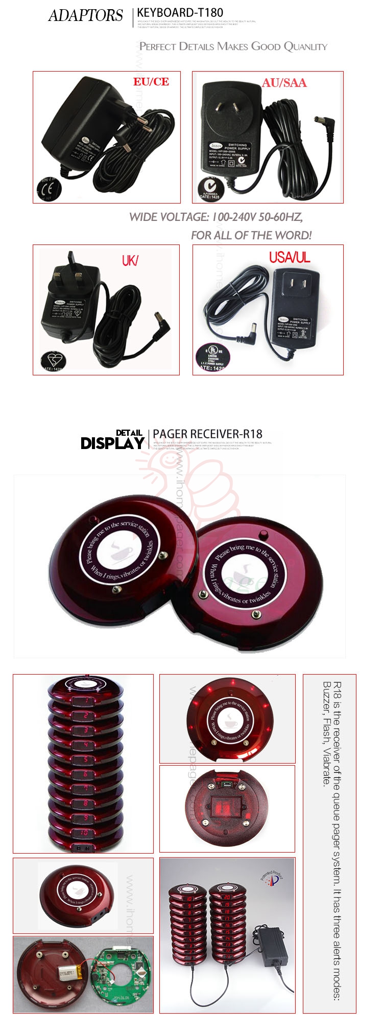 Pager Call Restaurant Pager Guest Call Wireless Paging Queuing System Call Button Rechargeable Battery Restaurant Equipment