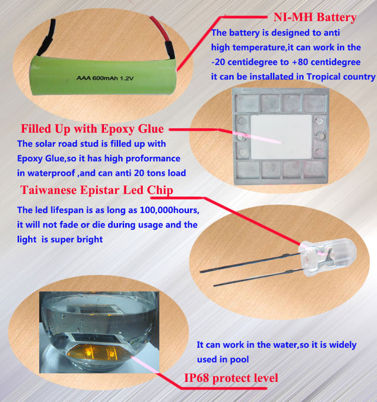 Aluminum led solar road stud with 3 pcs led per side