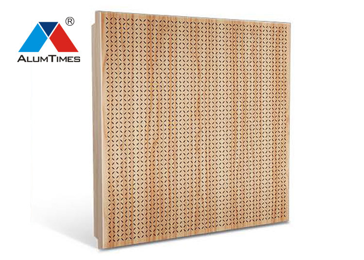 Leaf Shaped Aluminium Perforated Ceiling , Wooden Color Acoustic False Ceiling Tiles